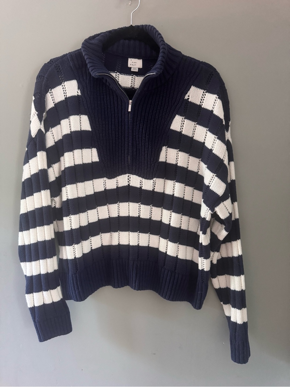 a new day Navy and White Striped Half-Zip Sweater